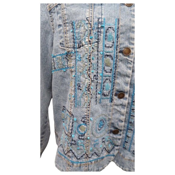 Hearts of Palm Blue Denim Jean Jacket Woman Size 8 Embroidered Beaded - Picture 2 of 16